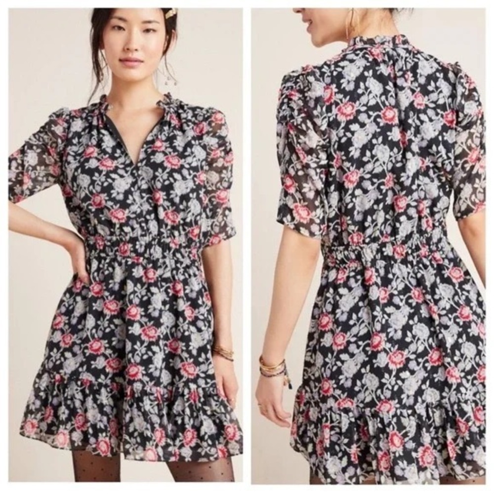 Shoshanna Jodelle Floral Print Puffy Sleeve Spring Break Dress Sz 12